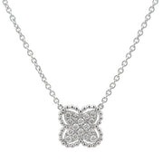 14K White Gold Diamond Clover Necklace