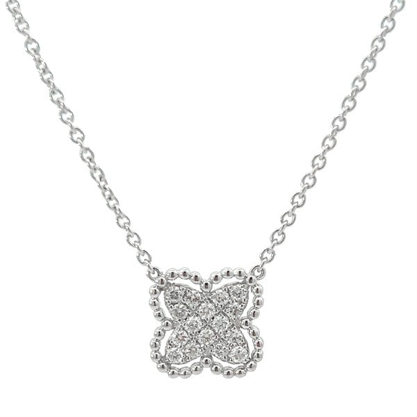 14K White Gold Diamond Clover Necklace