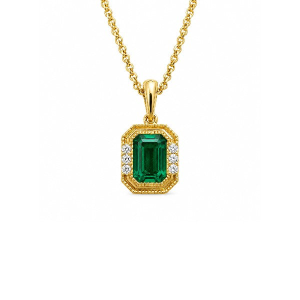 14K Yellow Gold Emerald and Diamond Pendant