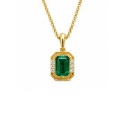 14K Yellow Gold Emerald and Diamond Pendant