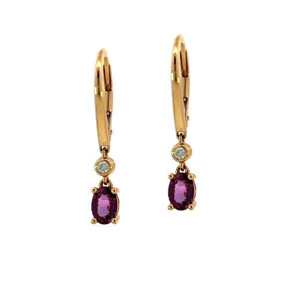 14K Yellow Gold Oval Ruby Drop Earrings