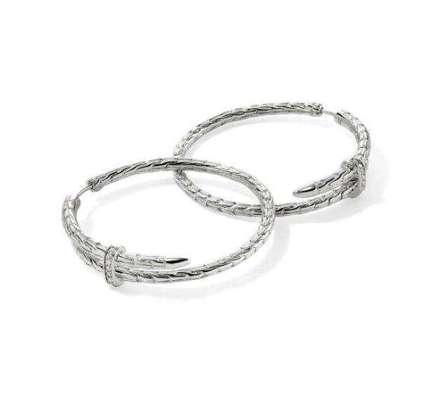 Sterling Silver Spear Hoop Earrings with Diamonds - Medium