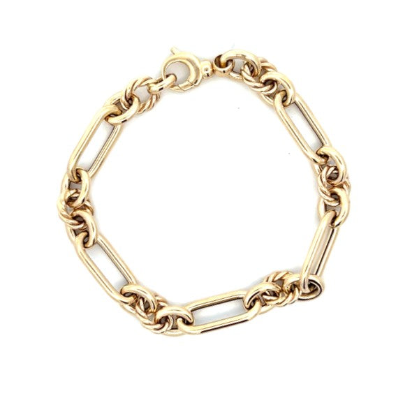 14K Yellow Gold Oval and Textured Round Link Chain Bracelet