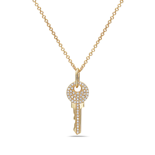 14K Yellow Gold Pave Diamond Key Pendant
