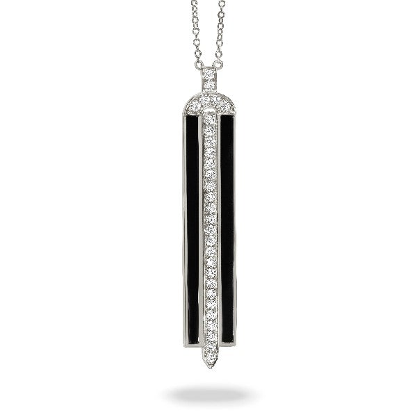 18K White Gold Diamond Necklace With Black Onyx