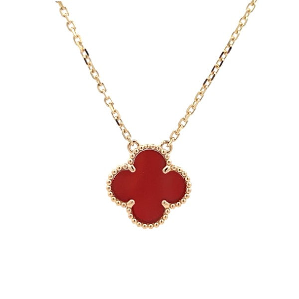 14K Yellow Gold Red Agate Clover Necklace