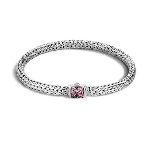 Classic Chain 5mm Silver Bracelet With Pink Spinel Clasp