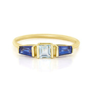 18K Yellow Gold Aquamarine & Sapphire Triplet Ring