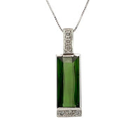 ESTATE 14K White Gold Green Tourmaline and Diamond Pendant