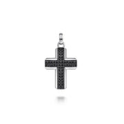 Men's Sterling Silver Black Spinel Cross Pendant