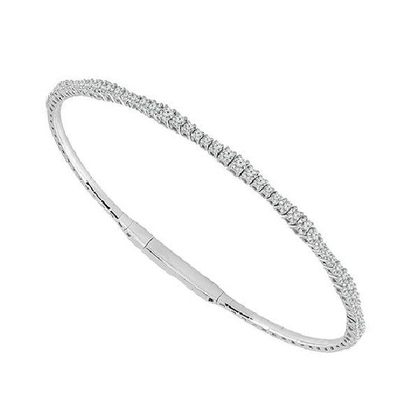 14K White Gold Flexible Diamond Bangle Bracelet 0.75cttw
