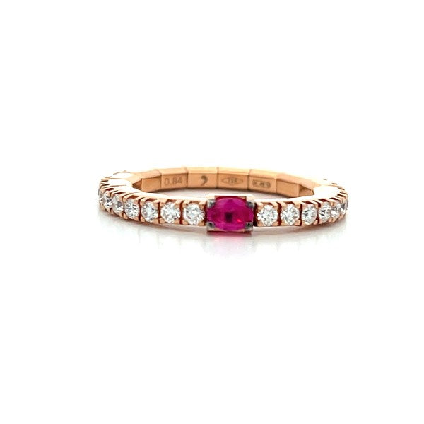 DEMEGLIO 18K Rose Gold Stretchable Diamond and Ruby Ring