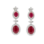 18K White Gold Ruby and Diamond Double Drop Earrings