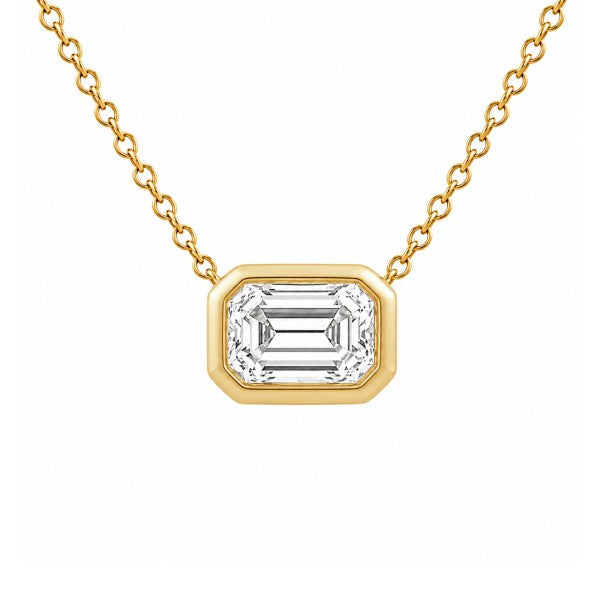 18K Yellow Gold East-West Bezel-Set Emerald Cut Diamond Necklace