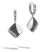 Load image into Gallery viewer, Classic Chain Hammered Silver Black Sapphire Square Drop Earrings