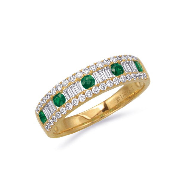 14K Yellow Gold Emerald and Baguette Diamond Ring