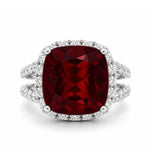 Load image into Gallery viewer, 18K White Gold Halo Split Shank Garnet Ring
