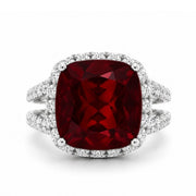 18K White Gold Halo Split Shank Garnet Ring