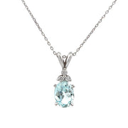 14K White Gold Swiss Blue Topaz and Diamond Pendant