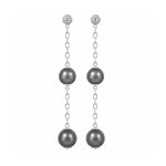 Load image into Gallery viewer, 14K White Gold Double Drop Tahitian Pearl and Diamond Earrings