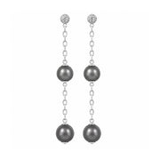 14K White Gold Double Drop Tahitian Pearl and Diamond Earrings
