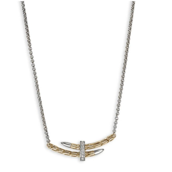 JOHN HARDY Spear Small Silver and 14K Gold Diamond Pavé Station Necklace