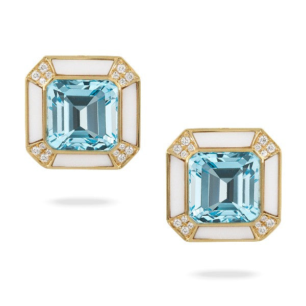 Blue Topaz and White Agate Earrings