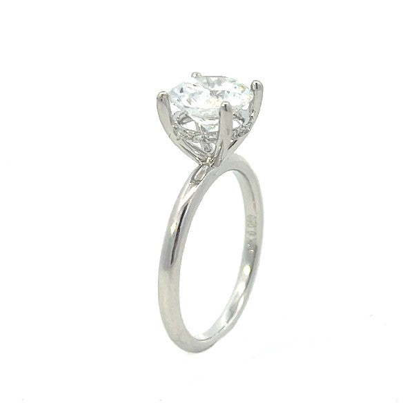 14K White Gold Round Solitaire Engagement Ring With Hidden Diamond Halo