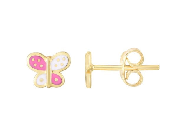 14K Yellow Gold and Enamel Butterfly Earrings
