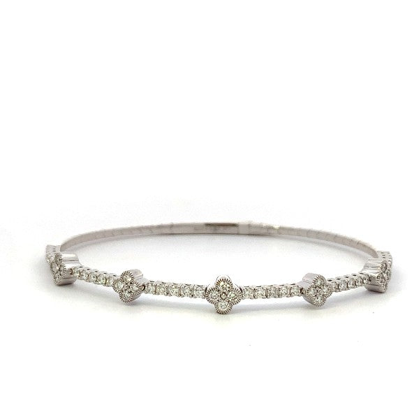 14K White Gold Diamond Clover Station Bracelet