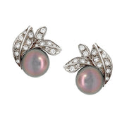 18K White Gold Tahitian Pearl and Diamond Earrings