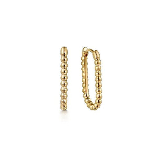 14K Yellow Gold Beaded Elongated Oval Hoop Earrings