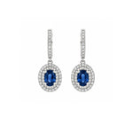 Load image into Gallery viewer, 14K White Gold Drop Blue Sapphire and Diamond Double Halo Earrings