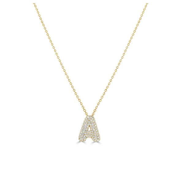 14K Yellow Gold Diamond Letter A Initial Necklace