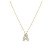 14K Yellow Gold Diamond Letter A Initial Necklace
