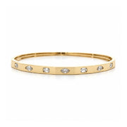 14K Yellow Gold Alternating Emerald and Marquise Diamond Bangle Bracelet