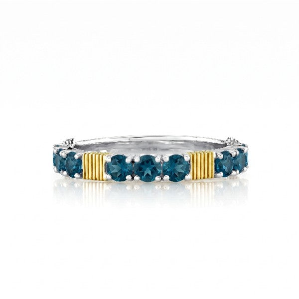 SLOANE STREET Sterling Silver and 18K Yellow Gold London Blue Topaz Station Ring