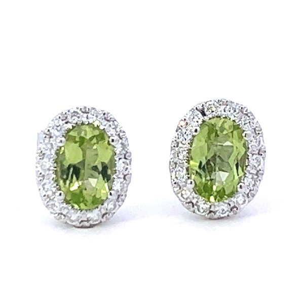 Peridot Diamond Halo Earrings