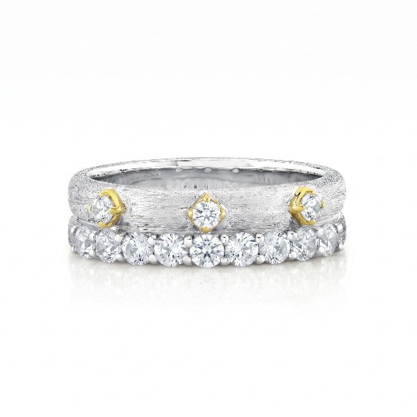 SLOANE STREET Sterling Silver and 18K Yellow Gold Layered Two-Row White Topaz Ring