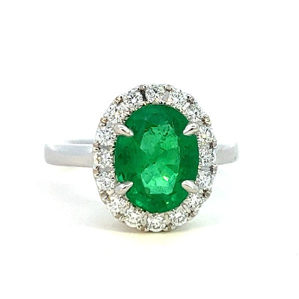 Emerald and Diamond Halo Ring