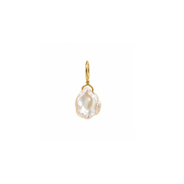 14K Yellow Gold 9.8mm Keshi Cornflake Pearl Pendant / Charm / Enhancer