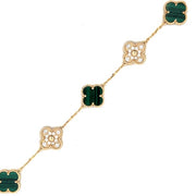 14K Yellow Gold and Green Agate and Diamond Clover Bracelet