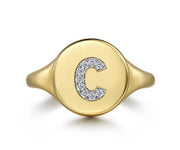 14K Yellow Gold Diamond C Initial Signet Ring