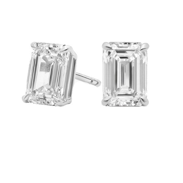 Emerald Cut Diamond Stud Earrings In 14K White Gold 2.04cttw