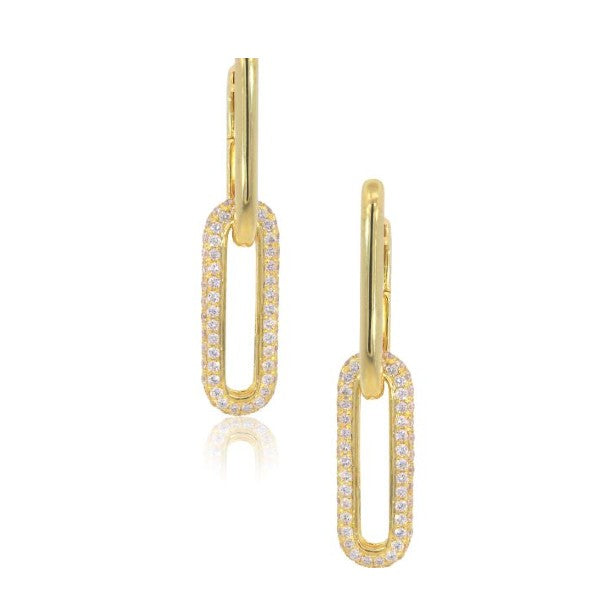 14K Yellow Gold Diamond Paperclip Link Earrings