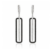 14K White Gold Interlocking Rectangle White and Black Diamond Earrings