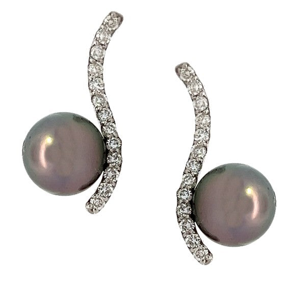 18K White Gold Tahitian Pearl and Diamond Earrings