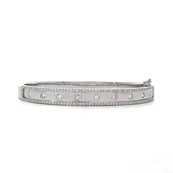 14K White Gold Diamond Bangle With Bezel-Set Diamonds