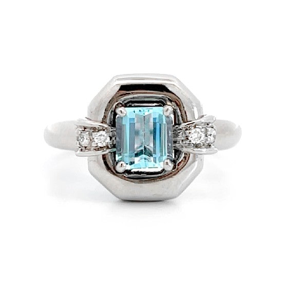 18K White Gold Aqaumarine and Diamond Ring - ESTATE