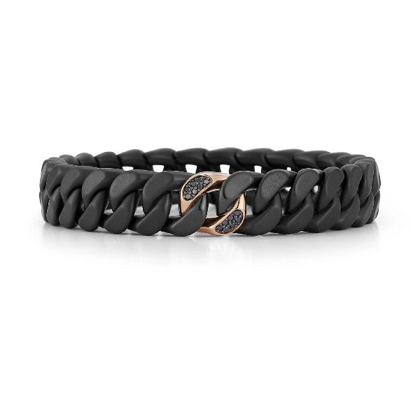 DEMEGLIO Men's Groumette Black Ceramic Stretch Bracelet With 18K Gold Link And Black Diamonds